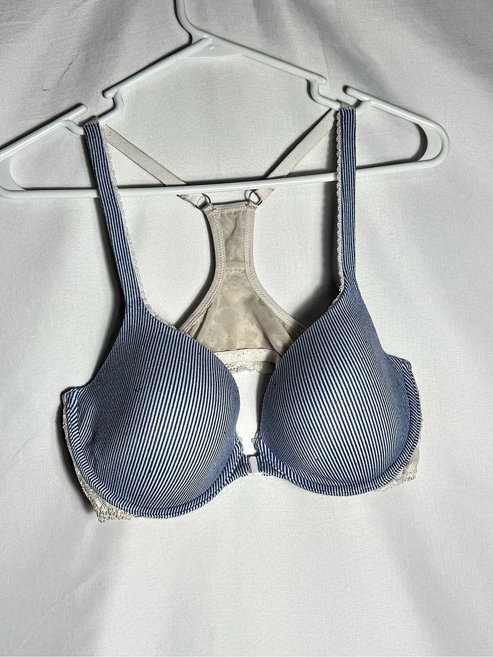 Victoria's Secret Body by Victoria Racerback Demi Bra Blue and White Striped